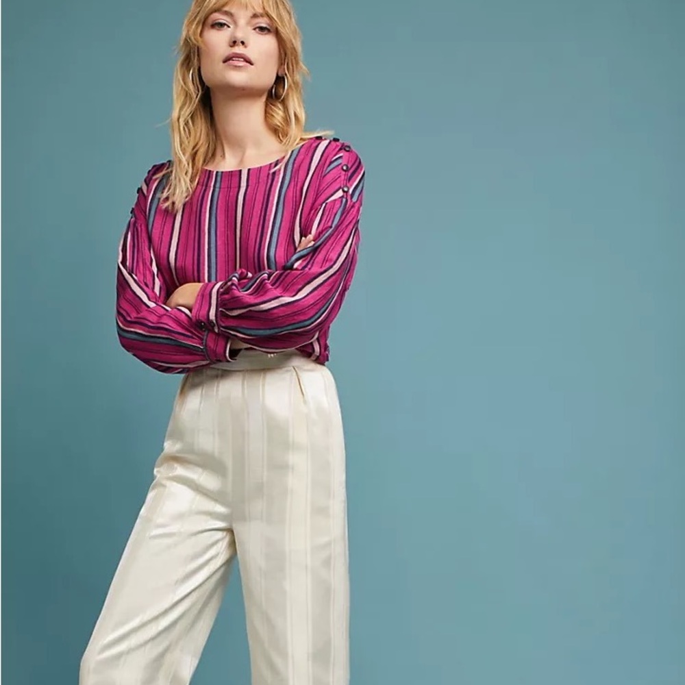 (A56) NEW Anthropologie Maeve Gardenia Boat Neck‎ Top, Size XXS, NWOT